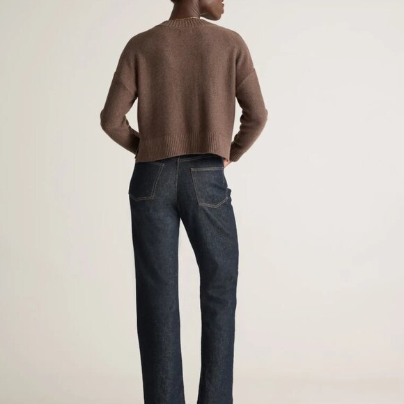 Quince 100% Organic Cotton Cropped Cardigan Heather Brown, Button-Front Classic - Picture 3 of 7